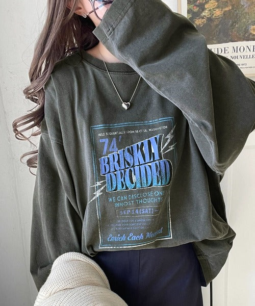 《Javaジャバコラボ》ゆるっとカジュアルに着こなす。綿100%ピグメント加工グラフィックプリントTシャツ＆ロンT(半袖)(長袖) jv1050148