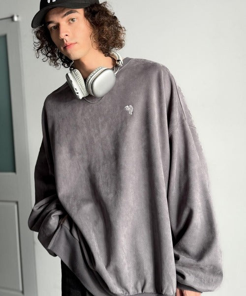 【Classical Origin】「やっぱりビッグシルエット！」スウェードポンチ素材ビックシルエットトレーナー（長袖）/Suede material big silhouette sweatshirt co1010030