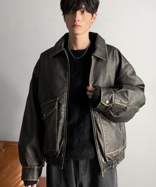 【Classical Origin】「Sランクアイテム。」ヴィンテージレザー中綿入りブルゾン／Vintage Leather Padded Blouson co1320001