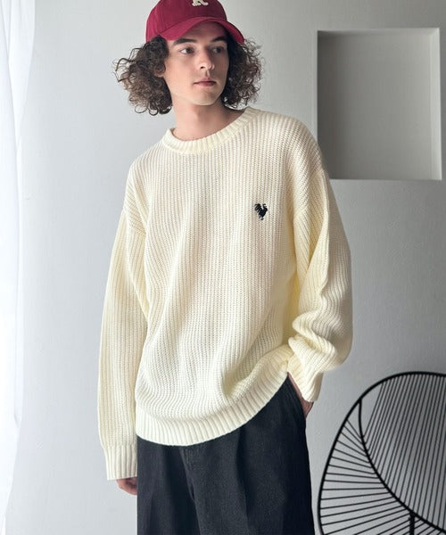 【Classical Origin】「究極スタンダード」畔編みオーバーサイズクルーネックセーター ／Oversized Ribbed Knit Crew Neck Sweater co0780012