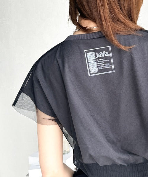 《JaVa ジャバコラボ》１枚で即こなれ感。バックプリントチュールレイヤードフレンチTシャツ jv1010316