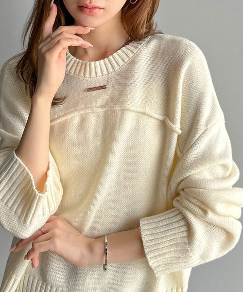 【mily bilet】ゆるっとシルエットが魅せる、大人の余裕。前後２WAYフロント切り替えニットプルオーバー（長袖） mi1329046