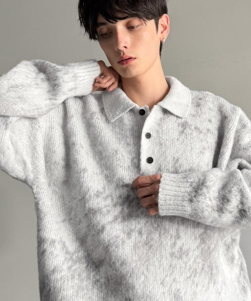 【Classical Origin】「まるで毛布。」モヘアライクシャギー素材ニットポロシャツ／Mohair-Like Shaggy Knit Polo Shirt co0780004