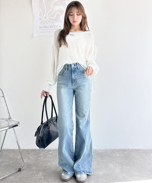 【mily bilet】大人のきらめき。プレートデザイン透かし編み袖リボンラメニット(ワンオフショル2way) mi1259009
