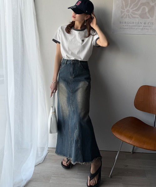 【sustaina+】デイリースタイルをアップデート。オーガニックコットン混 綿100％胸刺繍リンガーTシャツ ce1260400