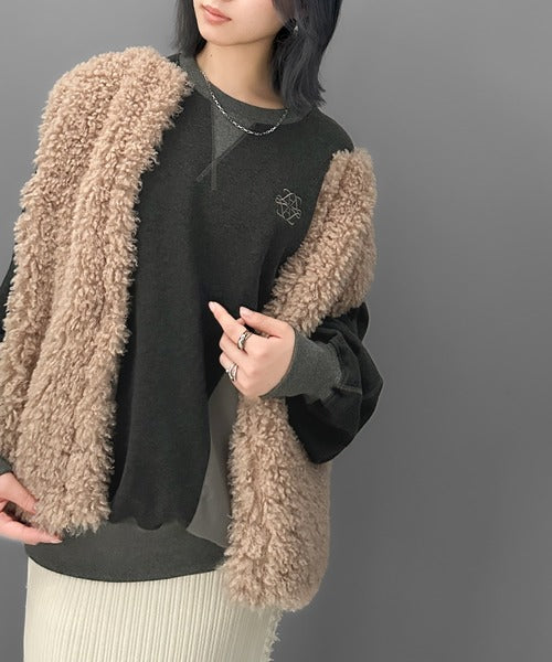 《JaVa ジャバコラボ》大人カジュアルの進化版。胸刺繍裏起毛異素材コンビBigポケットステッチ使いスウェット jv1329008