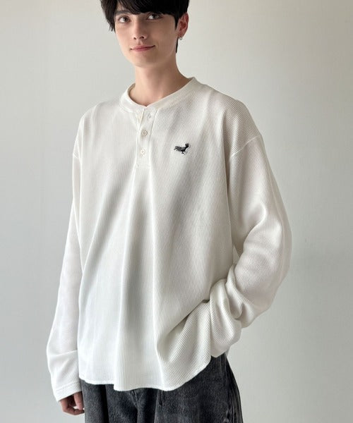 【Classical Origin】「リラックス感、こなれ感。」ピグメント加工サーマルヘンリーネックTシャツ（長袖）/Pigment-Dyed Thermal Henley T-Shirt co1150051