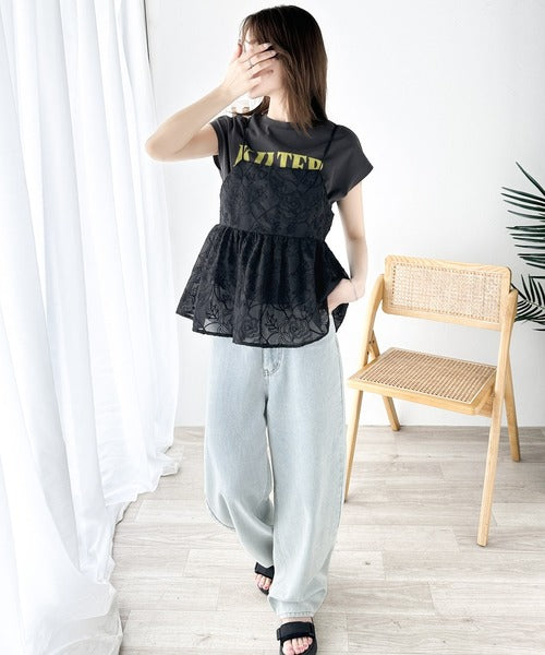 大人のレイヤードスタイル。シアー花柄刺繍オーバーキャミビスチェ ce1240035