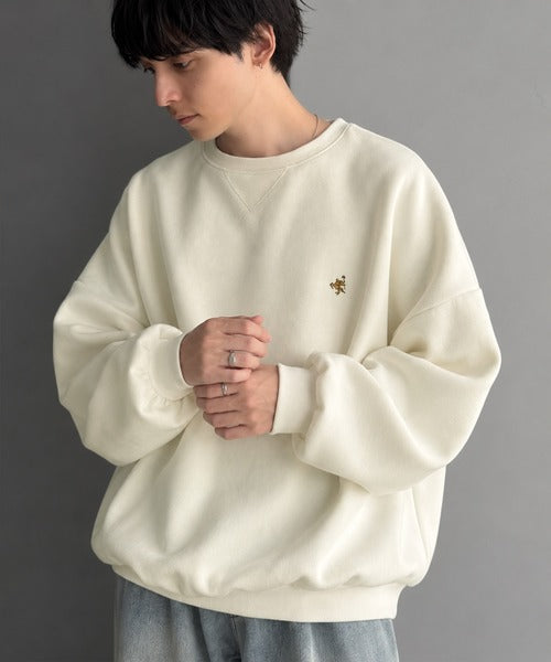 《JaVaジャバコラボ》刺繍が映える"ゆるっと"スウェット。胸刺繍ライトウェイト裏起毛ドルマントレーナー jo0780030