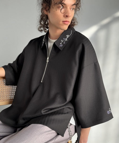 「高見え確定。」刺繍デザインジップシャツ／Embroidered Design Zip Shirt co1010043