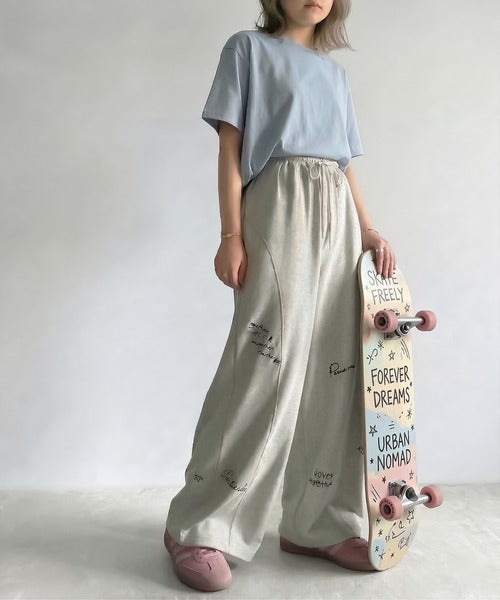 【キッズ】親子リンクコーデ可能◎さりげない刺繍で差がつく♪ランダム刺繍裏毛スウェットワイドパンツ ck1260423