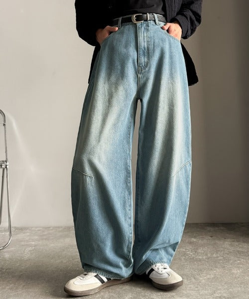 【Classical Origin】「シルエットで語る。」ブラスト加工カーブシルエットバレルレッグデニムパンツ／Blasted Curve Silhouette Barrel-Leg Denim Pants co0900007