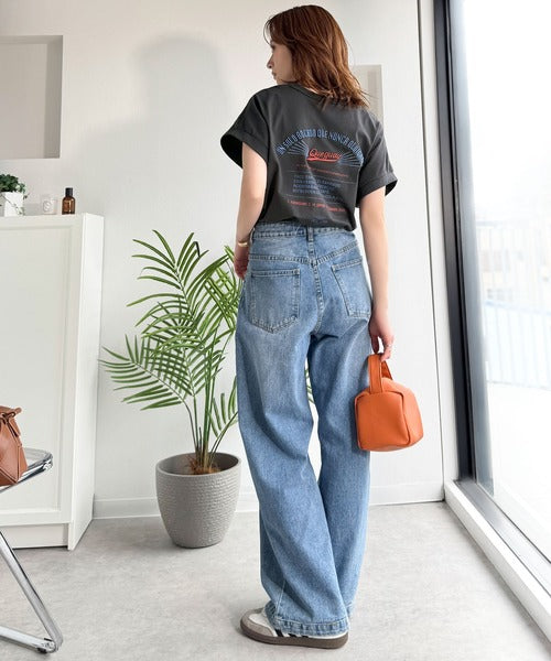 《JaVaジャバコラボ》背中で魅せる。バック刺繍フレンチスリーブTシャツ（半袖） jv1050358