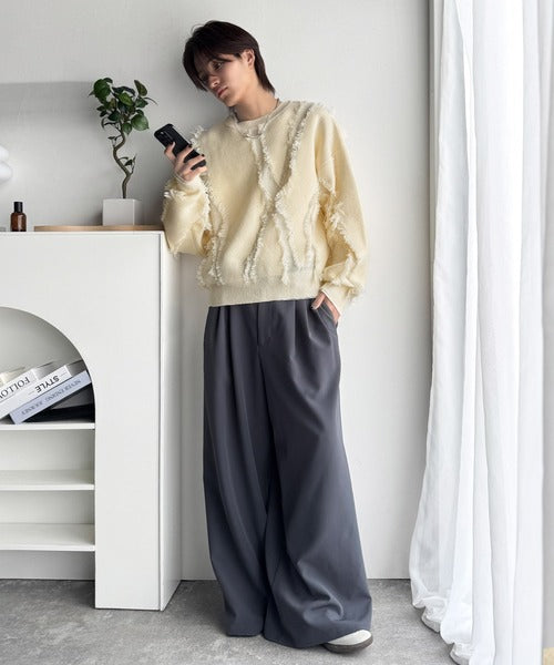 【classical origin】「着るだけで、印象派」。フリンジデザイン配色オーバーサイズニット（長袖）/Fringe design oversized long sleeve knit ao1260444