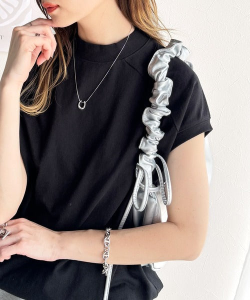 綿100%USAコットン。大人のモックネックフレンチラグラン裾ドロストシンプルTシャツ ce0780080