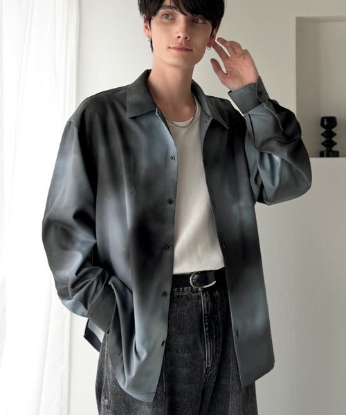 【Classical Origin】「都会的スタイル」。総柄ドレープキャンプカラーシャツ（長袖）/Relaxed Drape All-Over Pattern Camp Collar Shirt co1150039