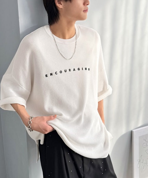 《JaVaジャバコラボ》Tシャツにはない品格を。ロゴプリントオーバーサイズサマーニットプルオーバー jm1050364