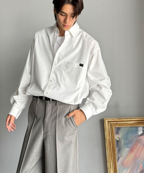 【Classical Origin】ゆとりを着る。ネーム付き胸ポケットビッグシャツ（長袖）/Brand name & chest pocket long sleeved big shirt ao1110147