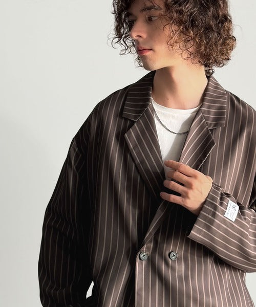 【Classical Origin】「さっと羽織れる。」ストライプ柄ドレープテーラードシャツジャケット／Relaxed Draped Tailored Stripes Shirt Jacket co1150041