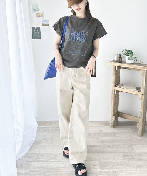 《Javaジャバコラボ》ヴィンテージライクなデザイン。綿100％袖レースピグメントロックTシャツ jv1050164