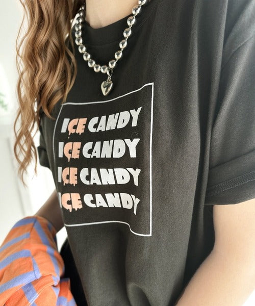 大人胸キュン。綿100％ICE CANDYロゴプリントTシャツ mo1310038