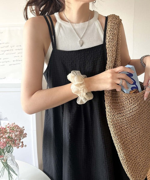 後ろ姿も可愛く盛れちゃう♪サッカー素材バックリボンフレアキャミワンピ ce1010442
