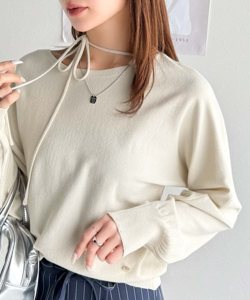 【mily bilet】レディライクなあざとニット。オフショル2WAYリボン紐付きニットプルオーバー mi1029112