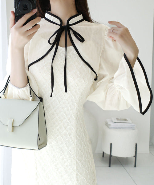 【mily bilet】トレンドをかわいく楽しんで♪パイピング配色シアーボレロセットアップ花柄レースキャミワンピース mi1139083