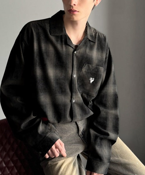 【Classical Origin】自然体のカッコよさ。ヴィンテージ風チェック柄オープンカラーシャツ（長袖）/Vintage-style check pattern open collar shirt co1010024