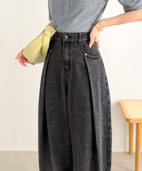 《JaVaジャバコラボ》頑張らない日の“正解ボトム”。フロントタックハイウエストコクーンデニムパンツ jv1400007