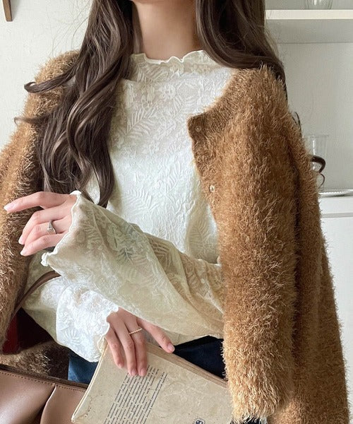 透け感で魅せる、秋の上品レイヤード。プチハイネック花柄レースメロウトップス（長袖） ce1010487