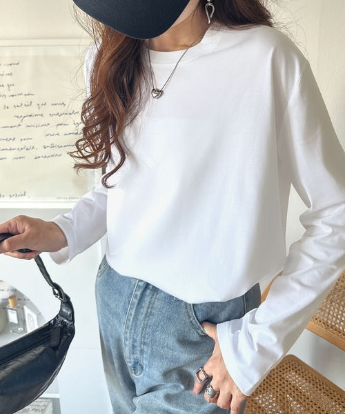 品よく、楽ちん。大人の余裕が漂う。シルケット素材 レイヤード ラウンドヘム 長袖 ロンTEE ce1020296