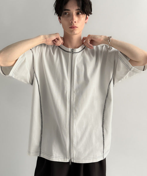 【Classical Origin】「1枚でも羽織でも。」インサイドアウト仕様2wayダブルジップTシャツ／Inside-Out Oversized Double-Zip 2way T-Shirt co1150018