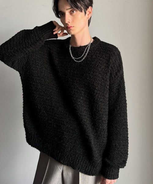 【Classical Origin】「優しさに包まれる。」ブークレー糸クルーネックニットトップス（長袖）/Boucle yarn crew neck knit top ao1020302