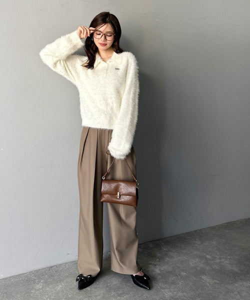 【mily bilet】カジュアルな大人ふんわり。メタルプレート使いフェザーシャギーポロニット（長袖） mi1029134