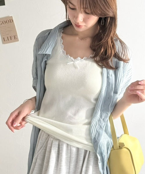 【mily bilet】大人女子の日常に、さりげないスパイスを。 バイカラーテレコレースキャミソール mi1329083