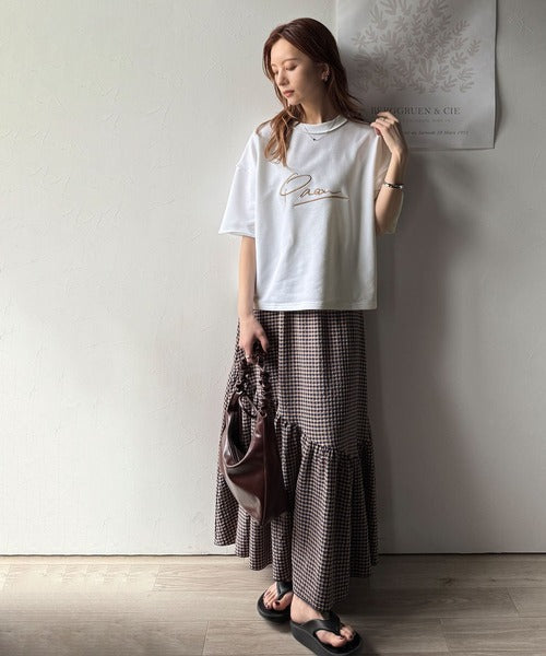 《JaVaジャバコラボ》大胆ロゴで魅せる。前後2way裏毛胸元PAEANロゴ半袖Tシャツ jv1260422