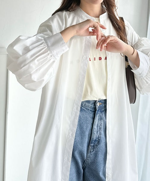 着方自在でロングシーズン活躍◎柄アソートバンドカラービッグシャツワンピ ce1010478