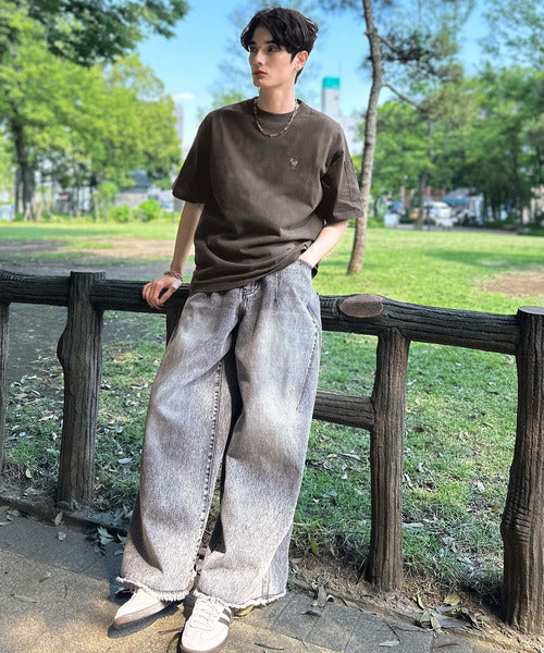 「イマドキな、古着感。」袖ポケット付きピグメント加工刺繍入りTシャツ／Sleeve Pocket Pigment-Dyed Embroidery T-Shirt co1150025