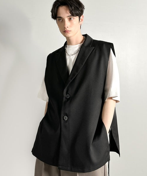 「日常をアップデート。」ピークドラペル仕様エレガントセミロングベスト／Peak Lapel Elegant Semi-Long Vest co1010009