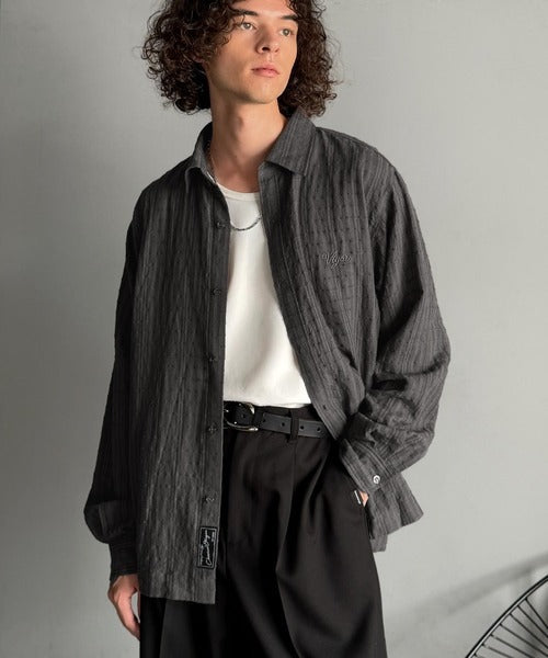 【Classical Origin】「凹凸感の存在感。」綿100％胸元刺繍入りドビー織シャツ（長袖）／Dobby Weave  Embroidered Shirt co1320003