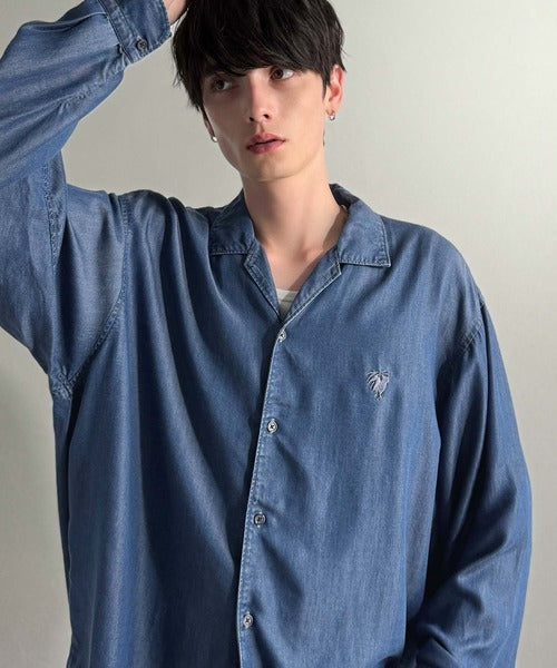 【Classical Origin】「至福のひととき。」ルーズフィットオープンカラーデニムシャツ（長袖）/Loose Fit Open Collar Denim Shirt co1150038