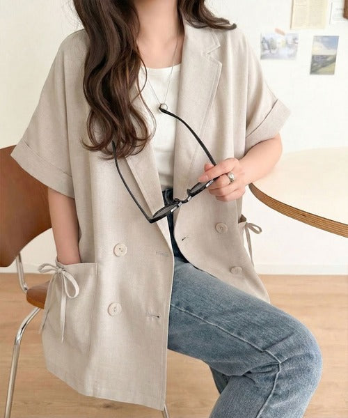 【mily bilet】甘さひとさじ、きれいに決まる。リボンストラップ付き半袖テーラードジャケット（オーバーサイズ） mi1019137