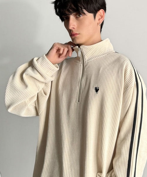 【Classical Origin】「素材推し。」コーデュロイ素材Wラインハーフジップトレーナー／Corduroy DoubleLine Half-Zip Trainer co1010026