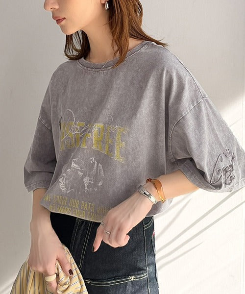 《JaVaジャバコラボ》キャッチーな個性派スタイル。綿100％前後2wayアシッドウォッシュビッグロックTシャツ(半袖） jv1260545