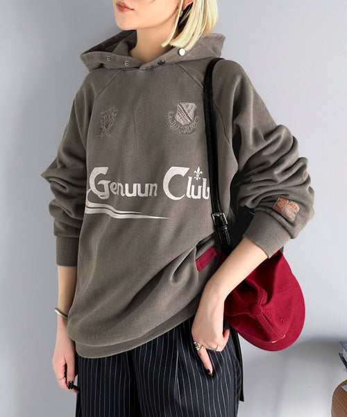 《JaVa ジャバコラボ》ヴィンテージ感たっぷり!!胸刺繍ピグメントオーバーサイズ裏起毛パーカー jv1029093