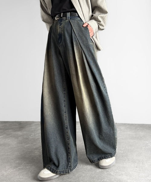 ヴィンテージ加工3タックワイドバルーンデニムパンツ／Vintage-Washed Three-Tuck Wide Balloon Denim Pants co0900009