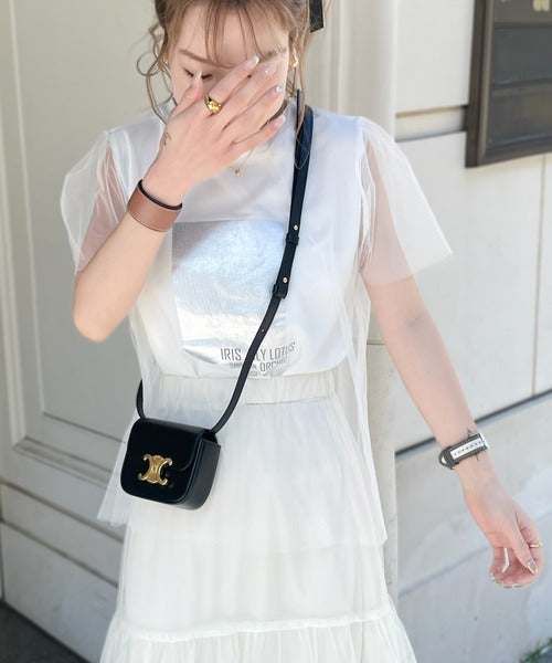【mily bilet】1枚で上級お洒落style。チュール重ね着風シルバー箔プリントTシャツ mi1149050