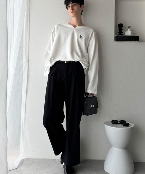 【Classical Origin】「着心地と、上質感と。」Soft Ponte V-Neck T-Shirt／ポンチ素材Vネック胸刺繍Tシャツ（長袖） co1150049