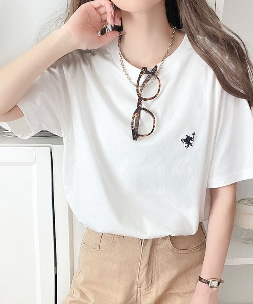 《Javaジャバコラボ》【sustaina+】大人の上級シンプル。滑らか綿100％ワンポイント刺繍Tシャツ jv1260113